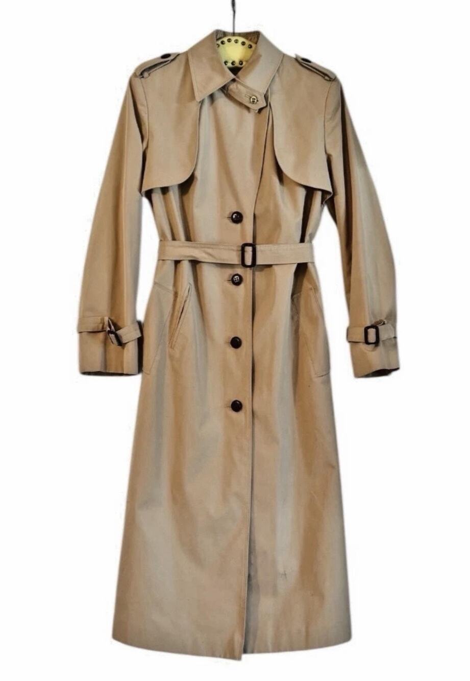 Vintage Etienne Aigner Trench Coat Womens Size 8 Beige Long Belted Classic Lined